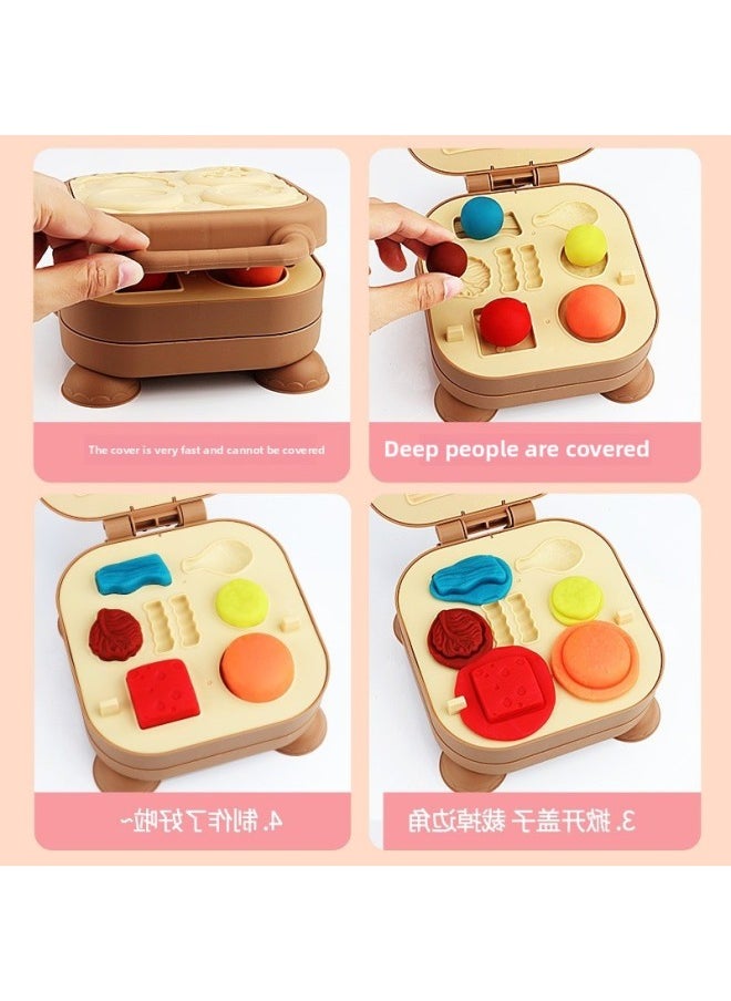 Children's Color Mud Hamburger Noodle Machine Toy Plasticine Mold Tools Suit Handmade Clay Girl-Specification:48 Mud [piggy Burger Maker + Ice Cream Maker] 79-piece Set [storage Bag + Apron + Tablecloth