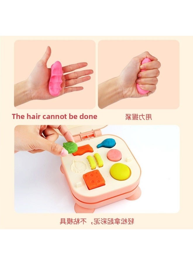 Children's Color Mud Hamburger Noodle Machine Toy Plasticine Mold Tools Suit Handmade Clay Girl-Specification:48 Mud [piggy Burger Maker + Ice Cream Maker] 79-piece Set [storage Bag + Apron + Tablecloth