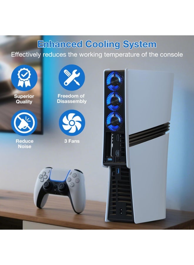 Cooling Fan for PS5 Pro, Quiet Enhanced Cooler Fan with Adjustable Speed, Auto Power On/Off, Cooling Accessories with USB 3.0 Port and LED Light for PlayStation 5 Pro - Image 2