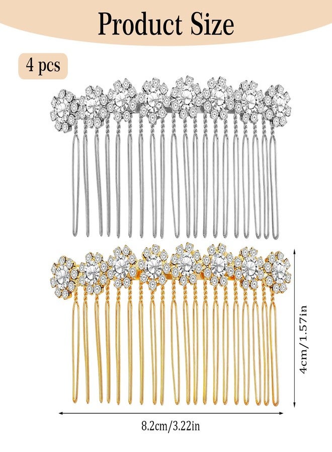 WJIAAA Alloy Rhinestone Side Hair Combs,4Pcs Decorative Hair Combs for Women Wedding Headpiece for Bride Bridesmaids Metal Gold Silver - Image 4