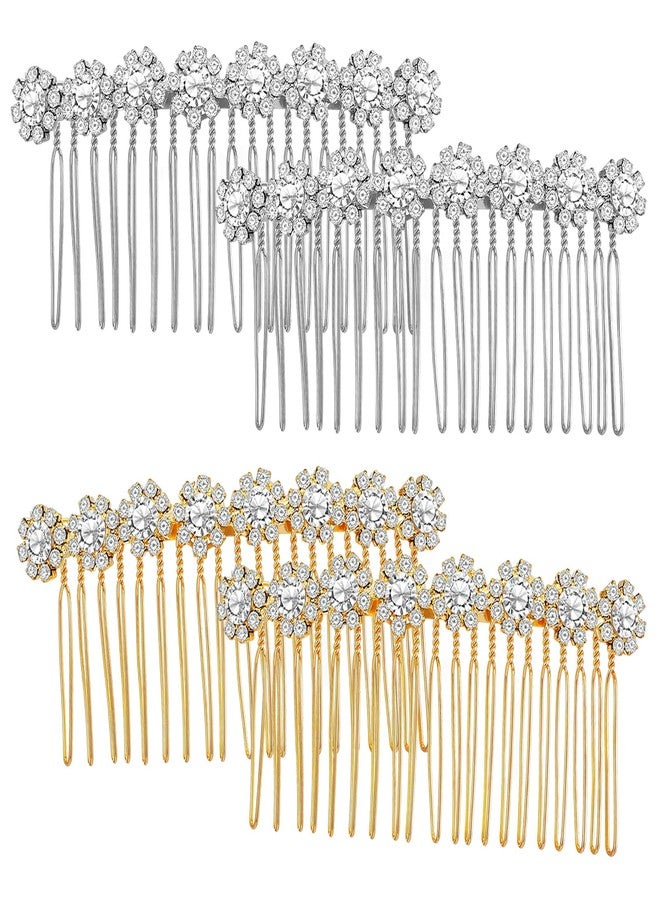 WJIAAA Alloy Rhinestone Side Hair Combs,4Pcs Decorative Hair Combs for Women Wedding Headpiece for Bride Bridesmaids Metal Gold Silver - Image 1