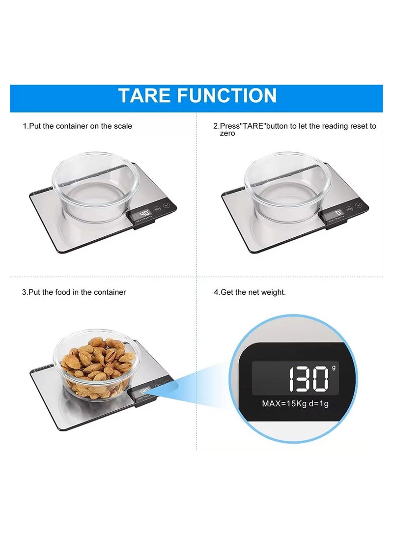 Adak Digital Kitchen Scale, Stainless Steel for Baking u0026 Cooking Healthy Food, 15Kg Capacity, Measures in Grams and Ounces 6 Units Conversion, Water Proof - Image 5