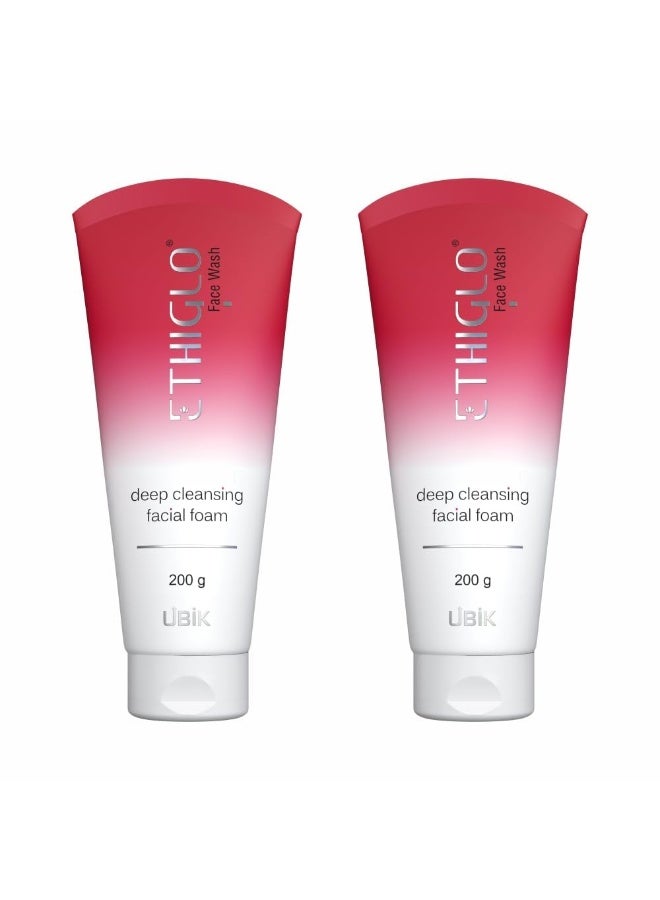 Ethiglo Deep Cleansing Facial Foam Face Wash for Healthy, Soft and Smooth Skin | Removes Dirt, Impurities and Excess Oil | Suitable for normal to oily and acne prone skin | Pack of 2 (200gm) - Image 1