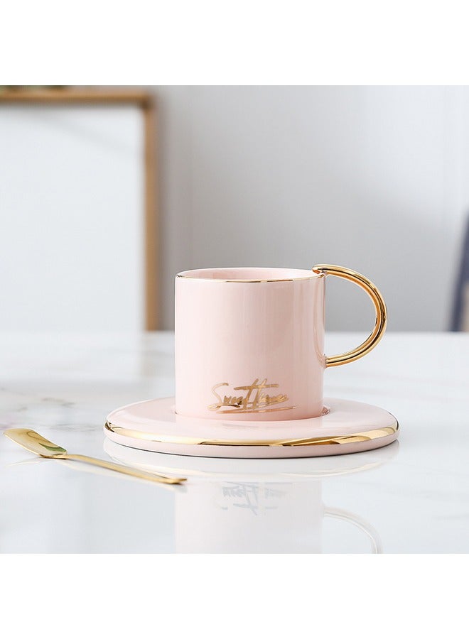 Gold Rim Round Ceramic Coffee Cup And Saucers Spoon Set - Image 2