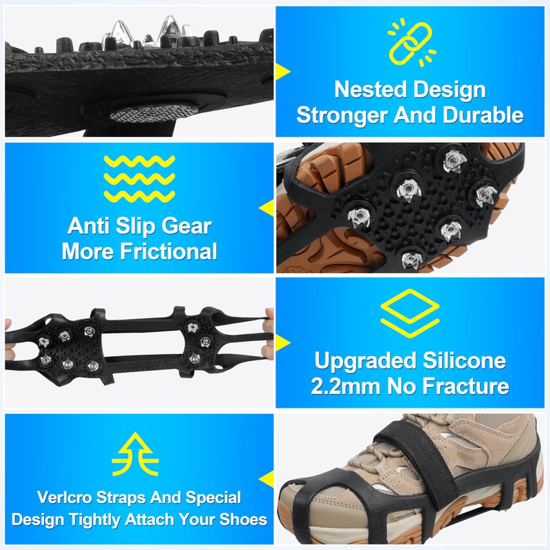 JOGFFDE Ice Cleats Snow Traction Cleats Crampons for Shoes, Anti-Skid Overshoe 9 Studs Stainless Steel Grippers Slip-on Stretch Footwear for Walking Jogging Hiking Mountaineering Ice Snow Grips(Large) - Image 2