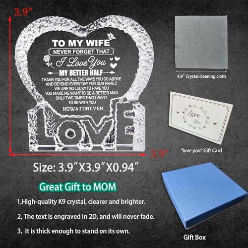 K-MLICE Gifts for Wife Mothers Day from Husband, Birthday Mothers Day Crystal Keepsakes Gifts for Wife from Husband Women Ideas Romantic Presents Wedding Anniversary - Image 4