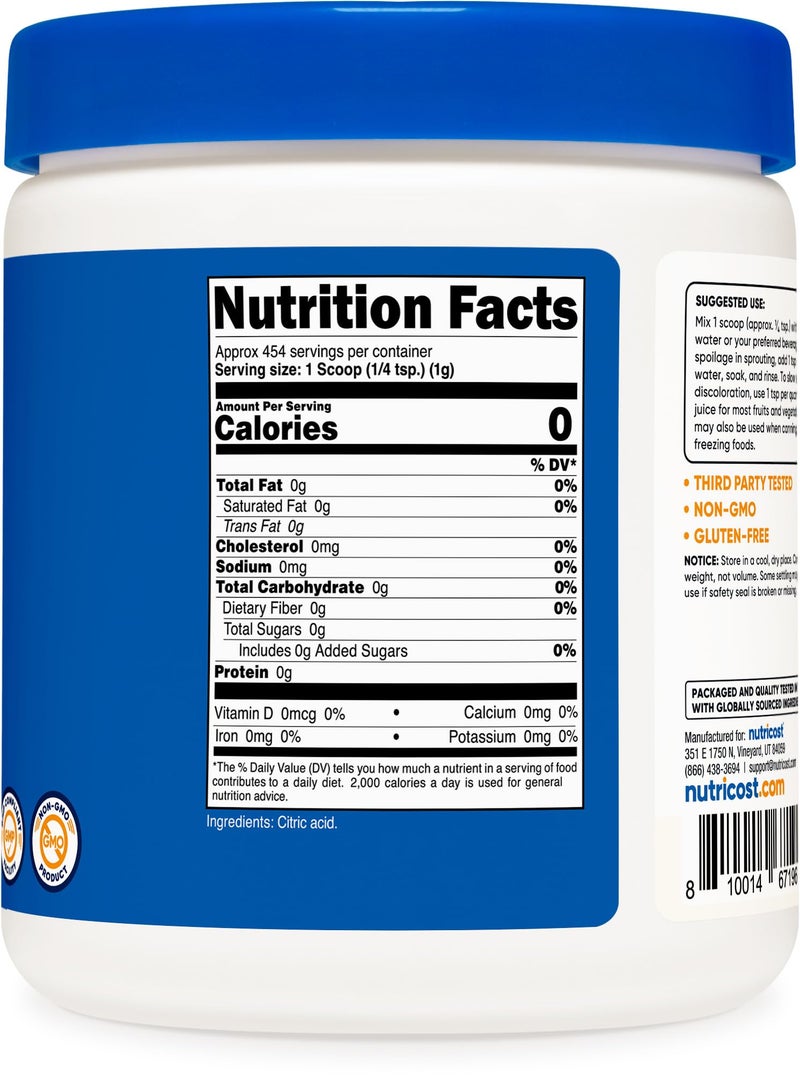Nutricost Citric Acid Powder (1LB) - 1G Per Serving, Non-GMO, Gluten Free, Vegetarian Friendly - Image 5