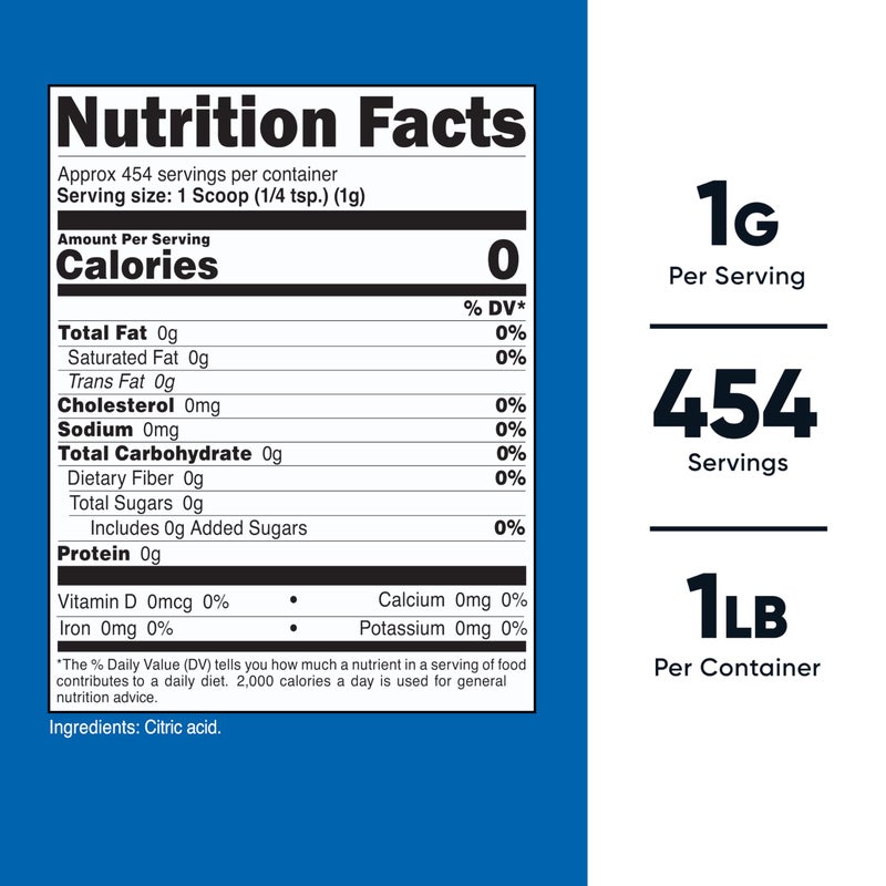 Nutricost Citric Acid Powder (1LB) - 1G Per Serving, Non-GMO, Gluten Free, Vegetarian Friendly - Image 2
