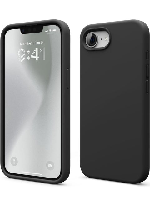 Liquid Silicone for iPhone 16E case cover (2025) Full Body Protection, Shockproof, Slim, Anti-Scratch Soft Microfiber Lining - Black