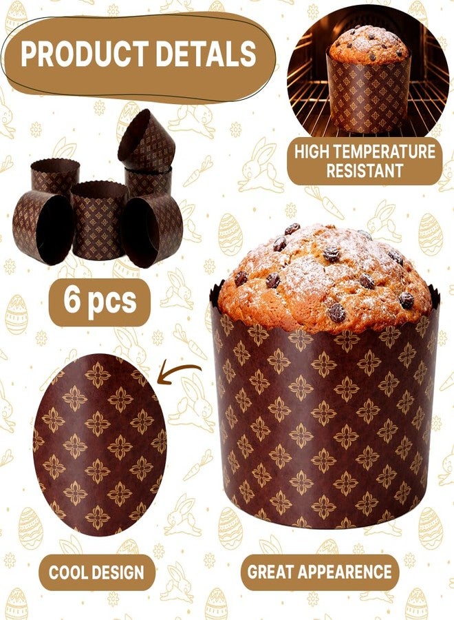 LOVARE Panettone Paper Baking Mold 6pcs 25oz Large Paska Kulich Easter Bread Cake Cups Forms Disposable Round Paper Baking Cups Forms Pan Panettone Panetone Moulds Bakeware 5.9 x 3.9 Inch - Image 4