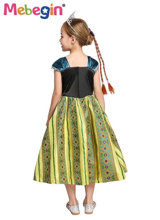 MEBEGIN Princess Anna Costume with Stylish Design, Fabulous Snow Queen Party Dress, Fancy Elegant Outfit for Girls, Fairy Tale Dress with Gold Filigree, Suitable for Party, Birthday, Funfair, Stage Performance, Cosplay and Any Other Special Occasions  - Image 5