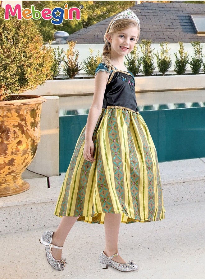 MEBEGIN Princess Anna Costume with Stylish Design, Fabulous Snow Queen Party Dress, Fancy Elegant Outfit for Girls, Fairy Tale Dress with Gold Filigree, Suitable for Party, Birthday, Funfair, Stage Performance, Cosplay and Any Other Special Occasions  - Image 2