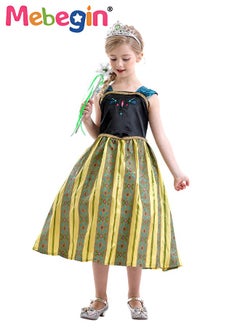MEBEGIN Princess Anna Costume with Stylish Design, Fabulous Snow Queen Party Dress, Fancy Elegant Outfit for Girls, Fairy Tale Dress with Gold Filigree, Suitable for Party, Birthday, Funfair, Stage Performance, Cosplay and Any Other Special Occasions  - Image 4