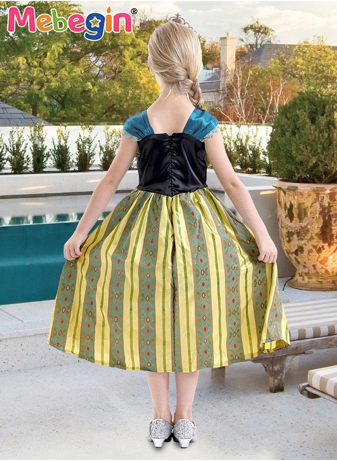 MEBEGIN Princess Anna Costume with Stylish Design, Fabulous Snow Queen Party Dress, Fancy Elegant Outfit for Girls, Fairy Tale Dress with Gold Filigree, Suitable for Party, Birthday, Funfair, Stage Performance, Cosplay and Any Other Special Occasions  - Image 3