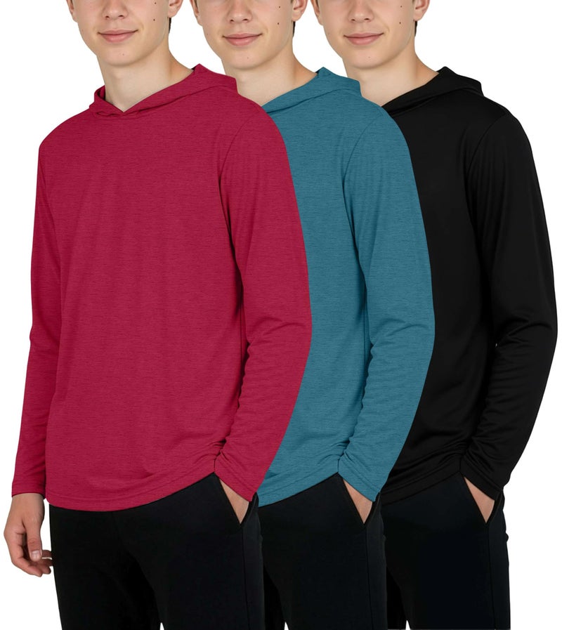 REALESSENTIALS Real Essentials 3 Pack: Boys Girls Youth Teen Dry Fit Long Sleeve Active Hoodie Sweatshirt-Set 2,S - Image 1