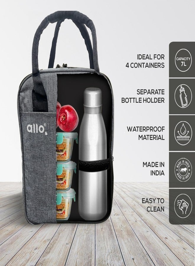 Allo Lunch Bag for Office, School & College, Washable Unisex Tiffin Bag for Men, Women & Kids, Lightweight, Leakproof, Water and Dust Resistant Multipurpose Lunch Bag, Canvas Light Grey (FFW) - Image 2