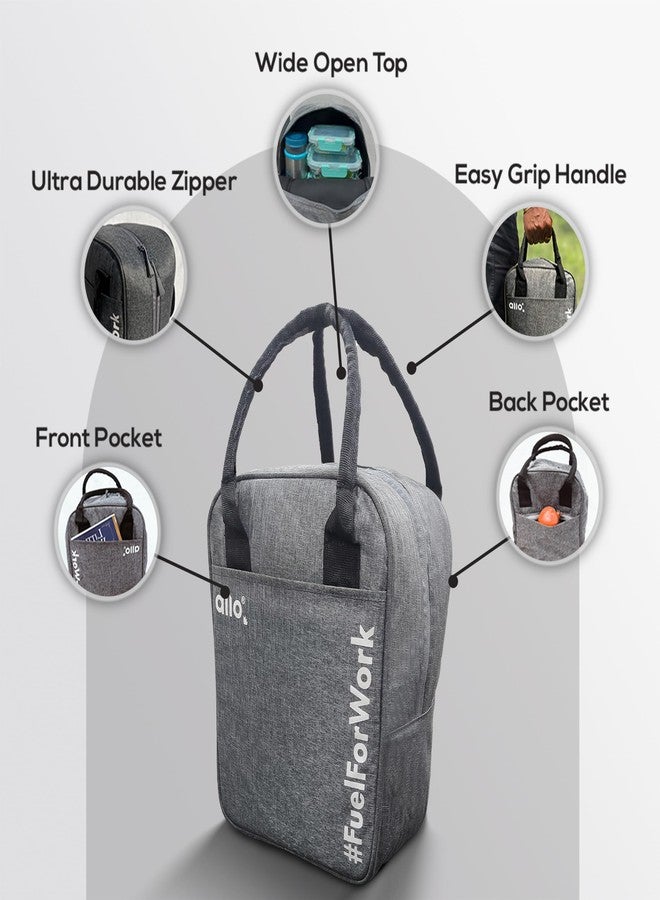 Allo Lunch Bag for Office, School & College, Washable Unisex Tiffin Bag for Men, Women & Kids, Lightweight, Leakproof, Water and Dust Resistant Multipurpose Lunch Bag, Canvas Light Grey (FFW) - Image 4