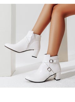 LIFESTYLISH Ankle Boot Heels Leather With Accessories R-21 - White 