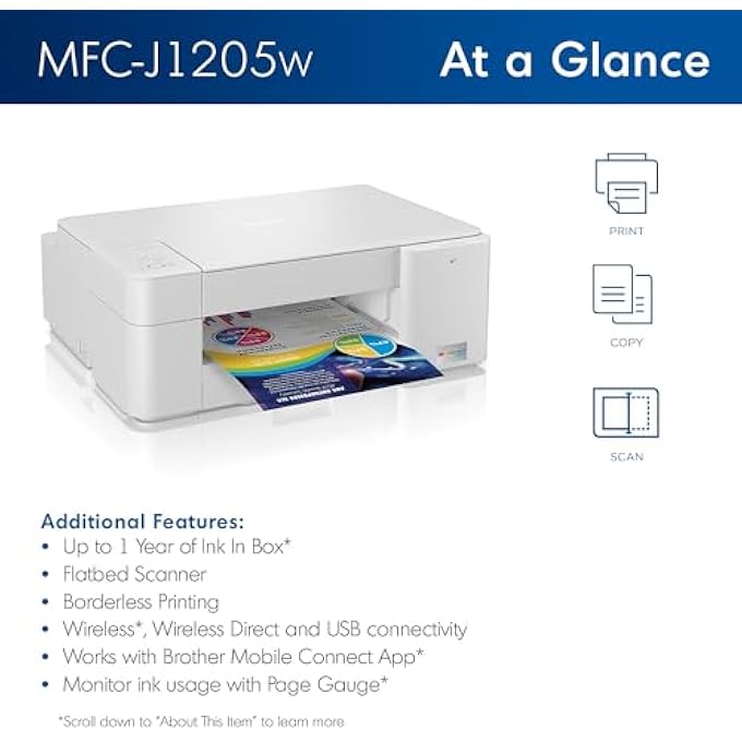 MFC-J1205W INKVESTMENT TANK WIRELESS MULTI-FUNCTION COLOR INKJET PRINTER WITH UP TO 1-YEAR IN BOX,WHITE - Image 3
