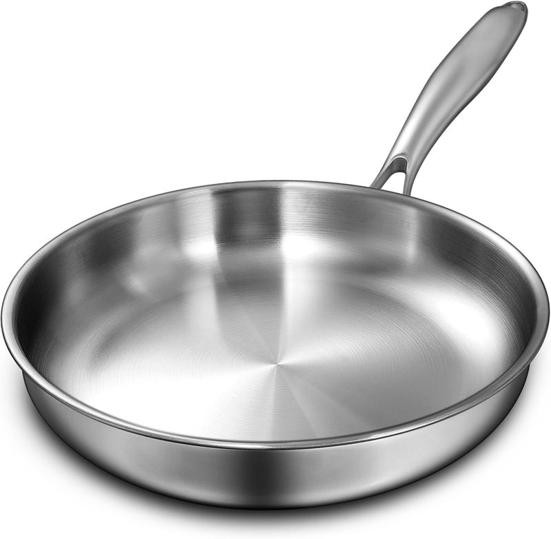 EWFEN 12 Inch Tri-Ply Stainless Steel Frying Pan, Skillet, Induction Cooking Pan, Dishwasher and Oven Safe, Fast & Even Heat, Heavy Duty and Detachable Handle - Image 1