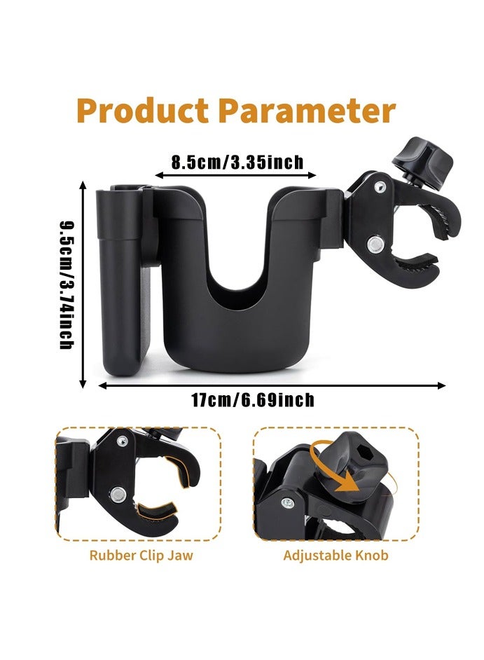 Cup Holder for Stroller Compatible with Phone Holder,Wagon Accessories Compatible,Black - Image 2