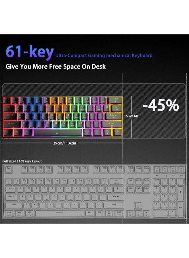 M.A&F's Wireless Bluetooth Tri-Mode (2.4G/Bluetooth/USB-C) Mechanical Keyboard, Multi-Platform Support (Windows/Mac/Linux/Tablet), Rechargeable 61-Key RGB Backlit Brown Switch Gaming Keyboard - Image 4