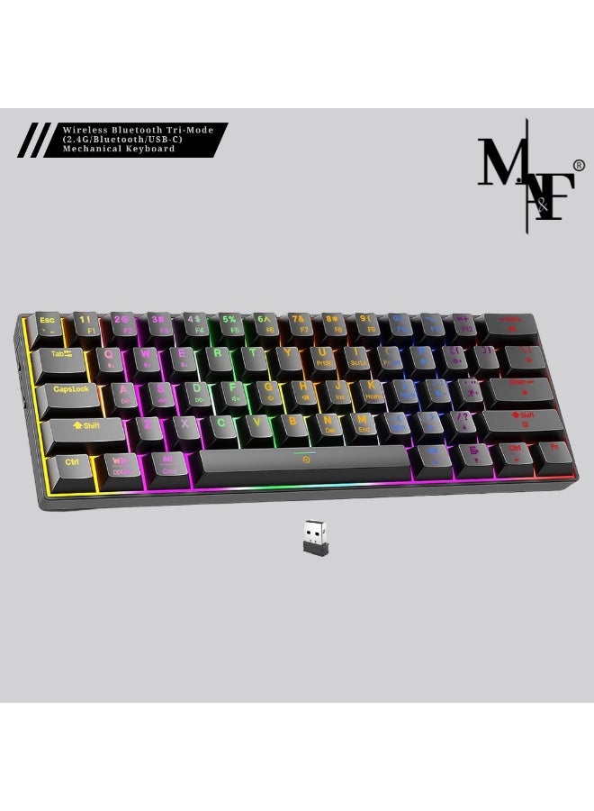 M.A&F's Wireless Bluetooth Tri-Mode (2.4G/Bluetooth/USB-C) Mechanical Keyboard, Multi-Platform Support (Windows/Mac/Linux/Tablet), Rechargeable 61-Key RGB Backlit Brown Switch Gaming Keyboard - Image 1