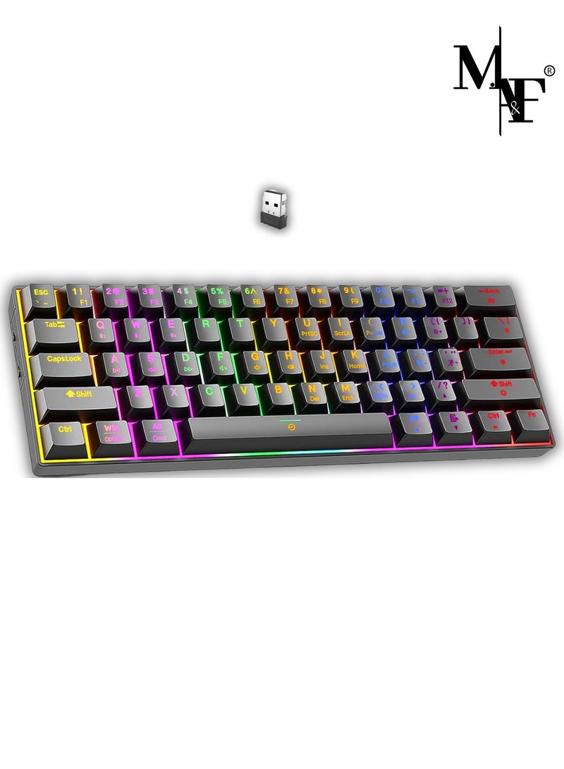 M.A&F's Wireless Bluetooth Tri-Mode (2.4G/Bluetooth/USB-C) Mechanical Keyboard, Multi-Platform Support (Windows/Mac/Linux/Tablet), Rechargeable 61-Key RGB Backlit Brown Switch Gaming Keyboard - Image 1