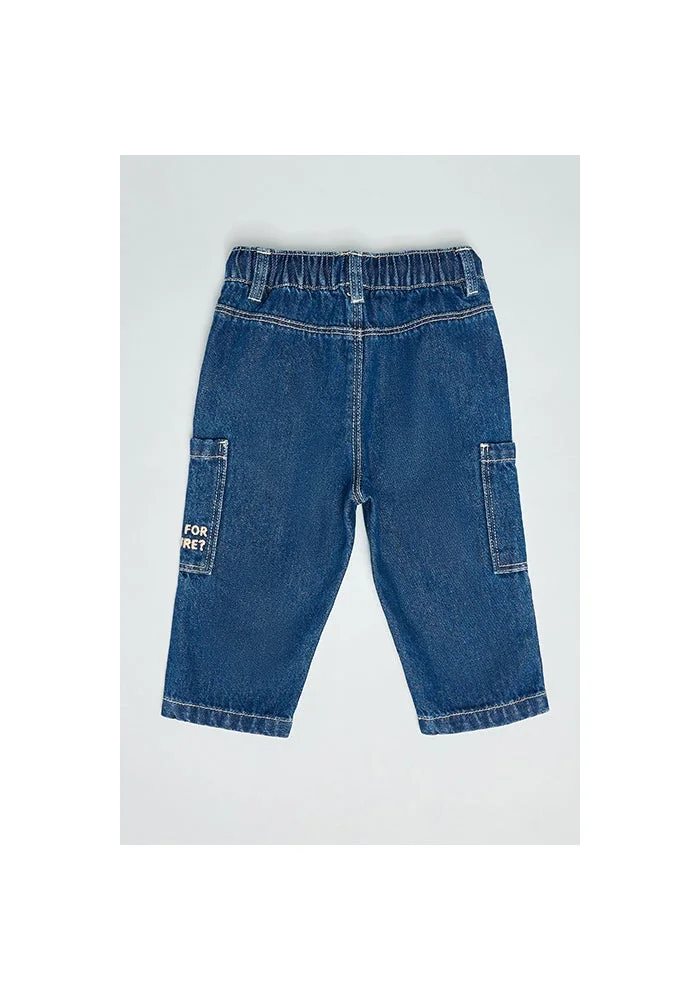 R&b Embroidered Cargo Jeans with Drawstring Waist