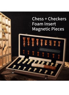 ELFSA Chess Sets,15 Inch Magnetic Wooden Chess Set, Board Game for Adults and Kids, with 24 Cherkers Pieces Extra & 2 Extra Queens,Portable Travel Chess Board Game Sets  - Image 3