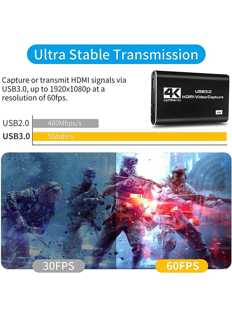 Universal 4K HDMI Video Capture Card to USB 1080P - High Definition Audio and Video Recorder for Gaming Stream, Live Broadcasting and Video Recording - Image 5