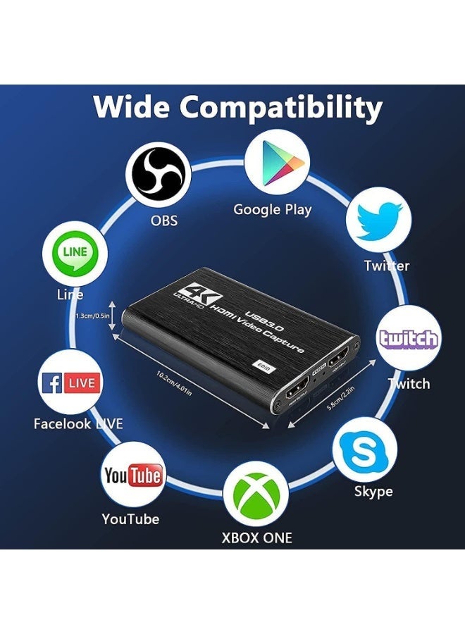 Universal 4K HDMI Video Capture Card to USB 1080P - High Definition Audio and Video Recorder for Gaming Stream, Live Broadcasting and Video Recording - Image 2