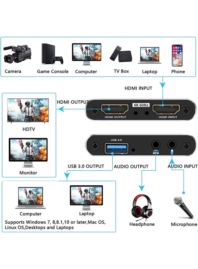 Universal 4K HDMI Video Capture Card to USB 1080P - High Definition Audio and Video Recorder for Gaming Stream, Live Broadcasting and Video Recording - Image 4