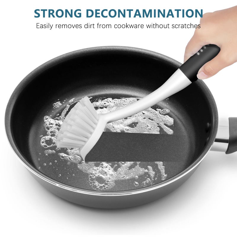 SetSail Dish Brush Set of 3 with Bottle Brush, Dish Scrub Brush with Long Handle Deep Cleaning Handle Brush with Scraper Tip for Kitchen Sink Dishes Bottle Cup Pot and Pans Tile Lines, Black - Image 4