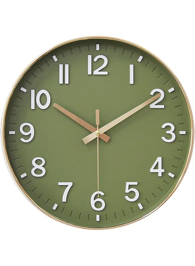 The Bros Wall Clock, 12 Inch Silent Non Ticking Clock for Living Room Bedroom Kitchen Office (Golden Green) - Image 1
