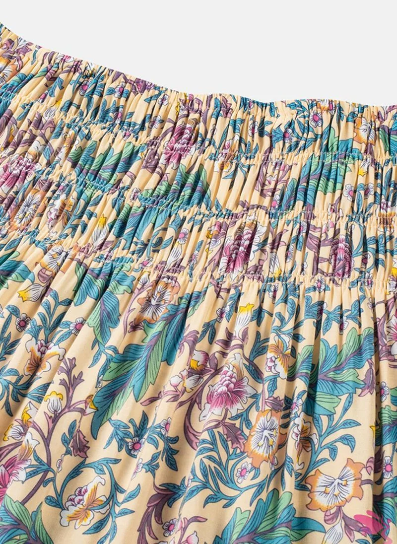 YUNIQEE Blue Printed Tiered Maxi Skirt