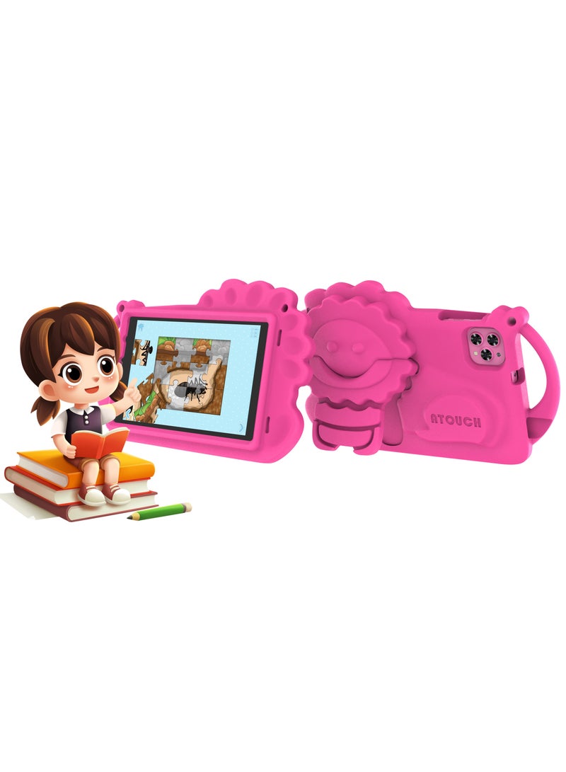 ATOUCH Android Kids Tablet Early Education 8 Inch Toddler Tab 8GB RAM 256GB ROM Bluetooth WiFi Dual SIM Parental Control Mode Dual Camera EVA Case with Built-in Stand Pink - Image 1