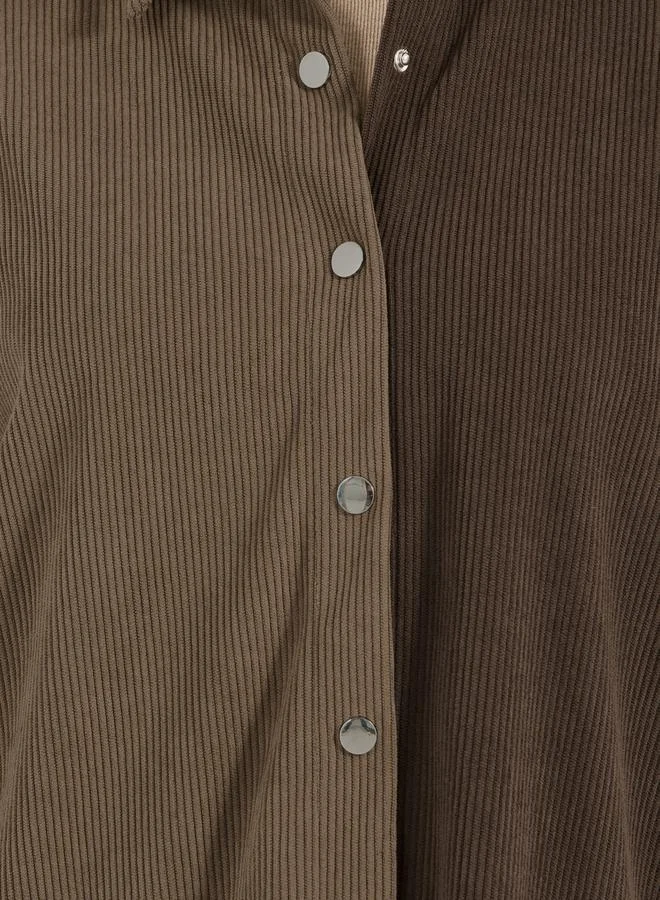 Styli Oversized Color Block Corduroy Button Up Shirt