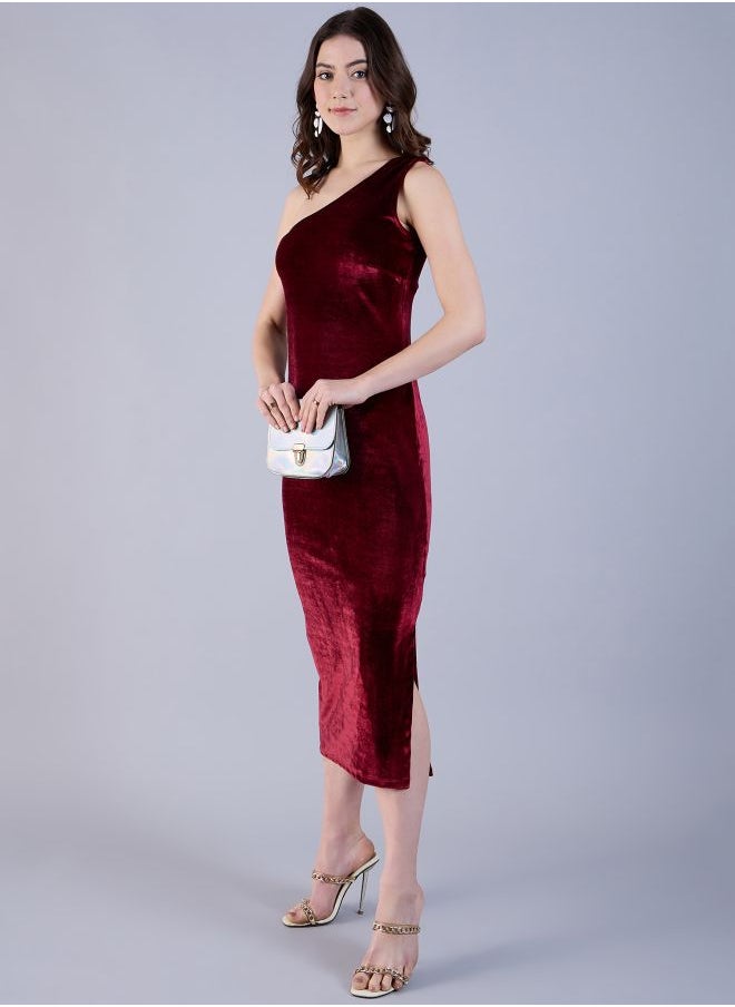 Freehand - Women Flared Party Wear Solid One Shoulder Dress - Image 1