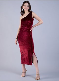 Women Flared Party Wear Solid One Shoulder Dress