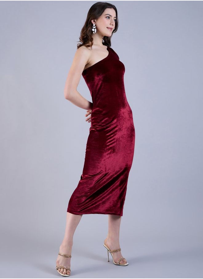 Freehand - Women Flared Party Wear Solid One Shoulder Dress - Image 1