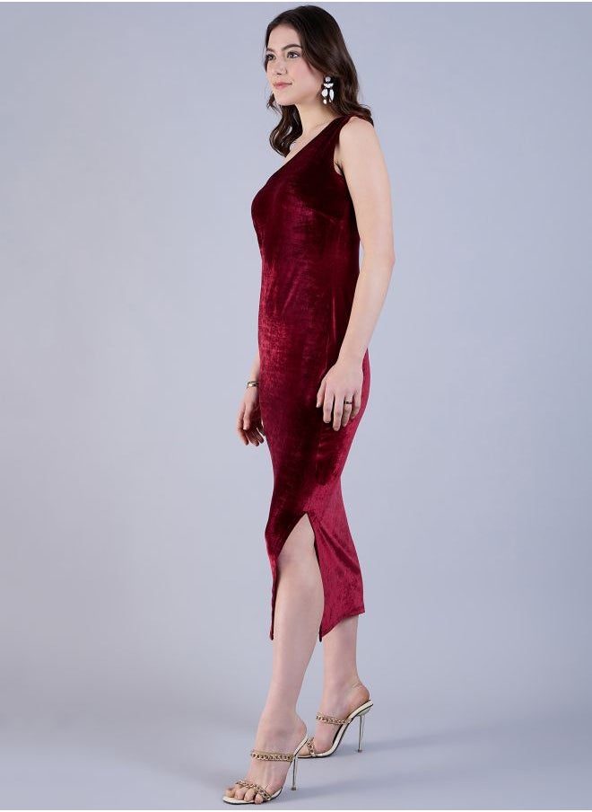 Freehand - Women Flared Party Wear Solid One Shoulder Dress - Image 1