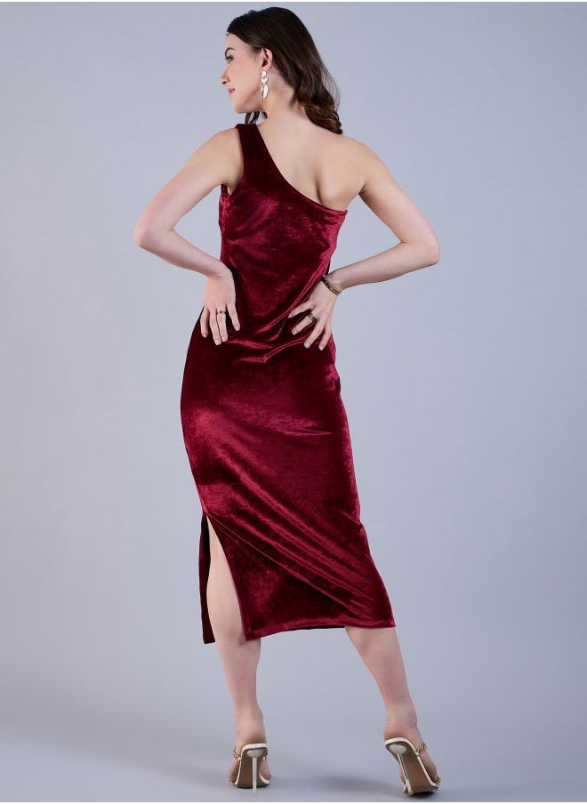 Freehand - Women Flared Party Wear Solid One Shoulder Dress - Image 1
