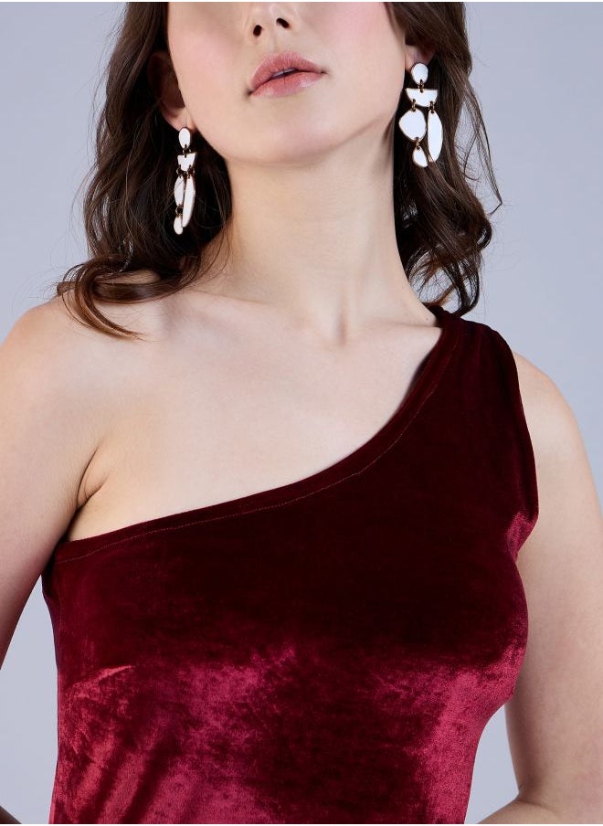Freehand - Women Flared Party Wear Solid One Shoulder Dress - Image 1