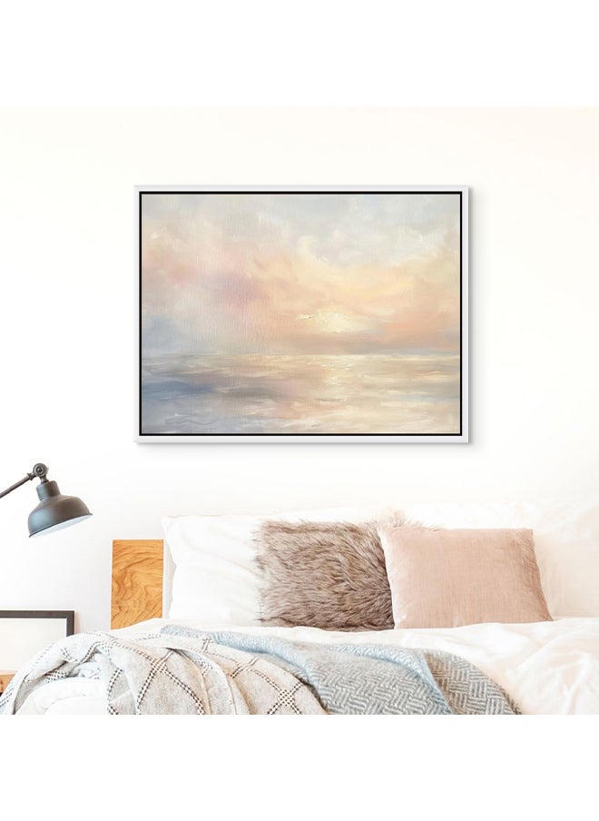 Art Decor - Art Decor Framed Canvas Wall Art of Abstract Pastel Beach Art Landscape Seascape Print Wall Decor for Home Office Living Room Bedroom Gifting - Image 1