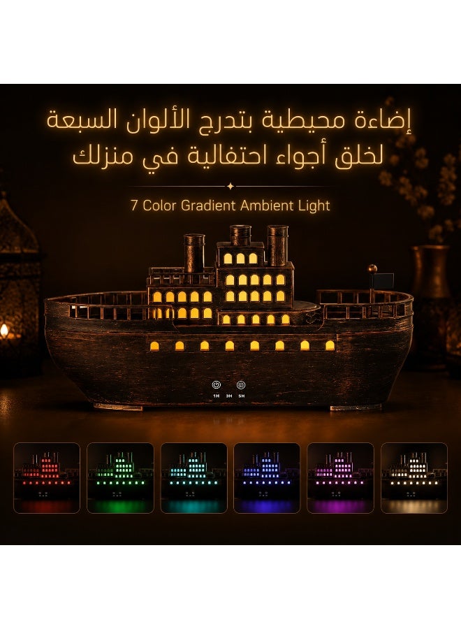 Teranorix Retro Wooden Ship-Shaped Aroma Diffuser Humidifier with LED Night Light | Ultrasonic Cool Mist Humidifier for Home, Office, Bedroom | 2-8 Hour Timer + Automatic Power-Off Protection - Image 3