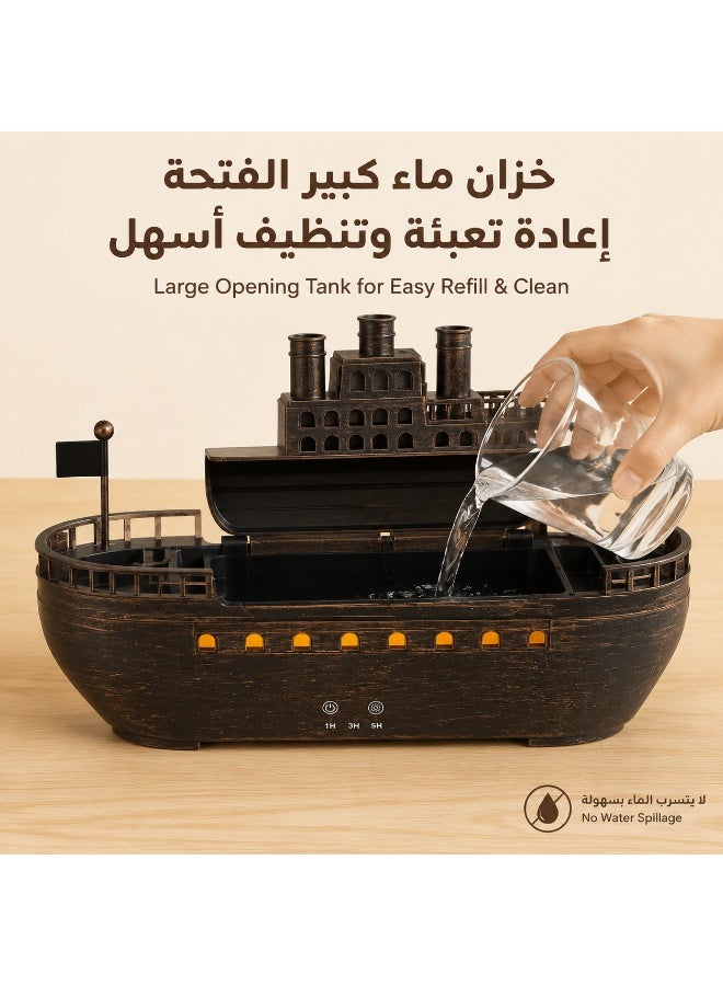 Teranorix Retro Wooden Ship-Shaped Aroma Diffuser Humidifier with LED Night Light | Ultrasonic Cool Mist Humidifier for Home, Office, Bedroom | 2-8 Hour Timer + Automatic Power-Off Protection - Image 5