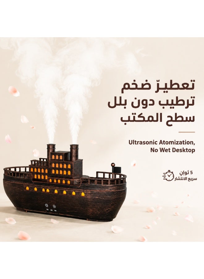 Teranorix Retro Wooden Ship-Shaped Aroma Diffuser Humidifier with LED Night Light | Ultrasonic Cool Mist Humidifier for Home, Office, Bedroom | 2-8 Hour Timer + Automatic Power-Off Protection - Image 2