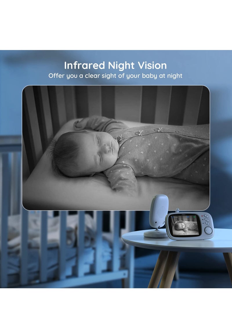 SOLARAE Baby Monitor Wireless Video Baby Monitor with Camera 3.2'' HD Screen  Night Vision Two-Way Talk Feeding Reminder - Image 2