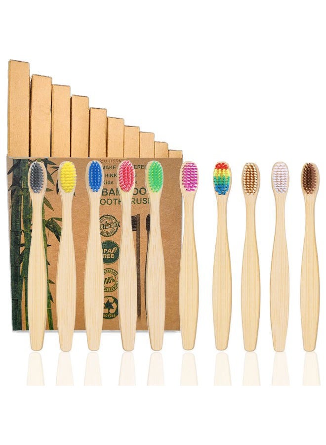 Sumshy 10 Color Kids Bamboo Toothbrushes | BPA Free Soft Bristles Wooden Toothbrushes | Eco-Friendly Biodegradable & Compostable Charcoal Toothbrushes - Economy Family Pack - Image 1